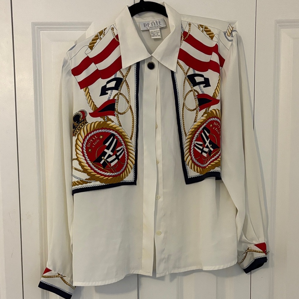 Vintage White and Red sailor Print women’s blouse